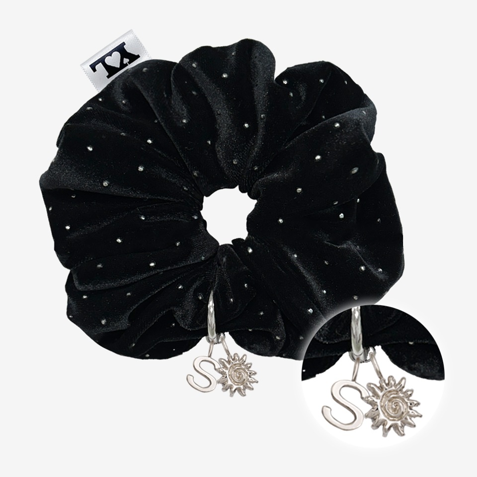 [이니셜 2개 선택/선물포장] Anniversary initial scrunchie, BLACK DOT