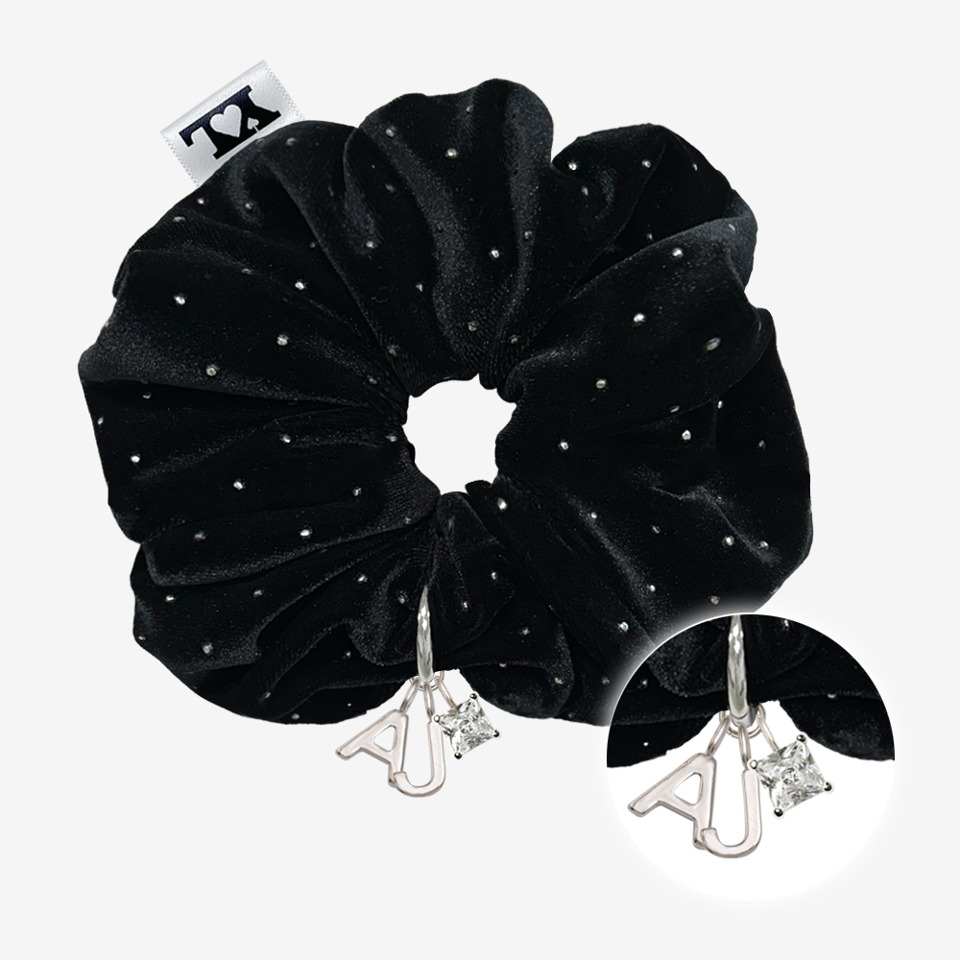 [이니셜 3개 선택/선물포장] Anniversary initial scrunchie, BLACK DOT